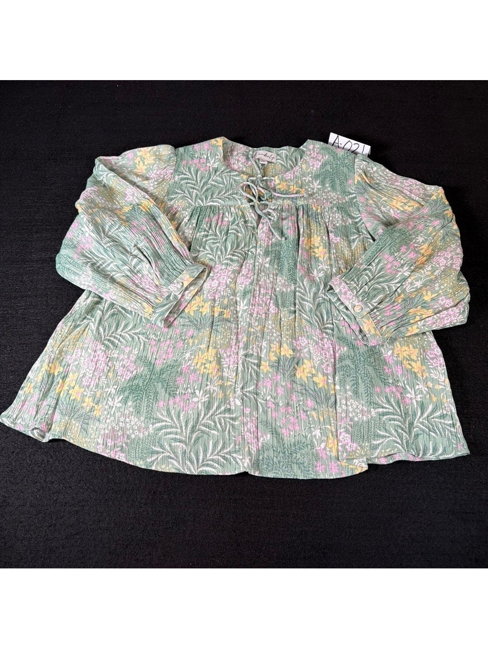 Wonderly Women’s Small Green Floral Boho Peasant Blouse Puff Sleeve Cottagecore
